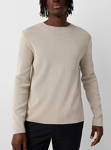 Sarah Pacini MAN Cream Beige Stretch knit sand-coloured sweater for men