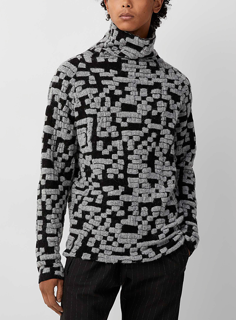 Sarah Pacini MAN Black Geometric textured jacquard sweater for men