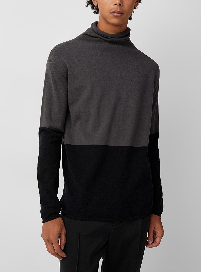 Sarah Pacini MAN Black Two-tone draped mock-neck sweater for men
