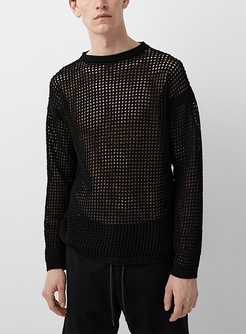 Sarah Pacini MAN Black Black crochet sweater for men