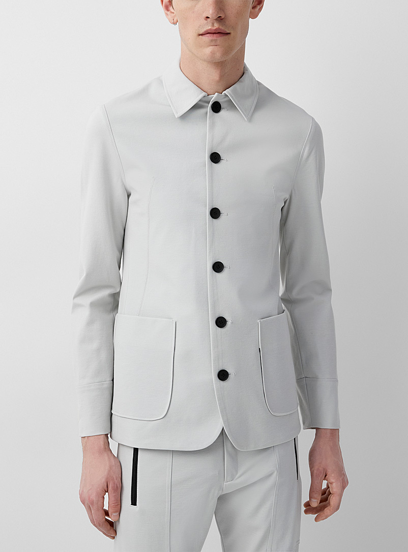 Sarah Pacini MAN Ivory White Structured jersey patch pocket jacket for men