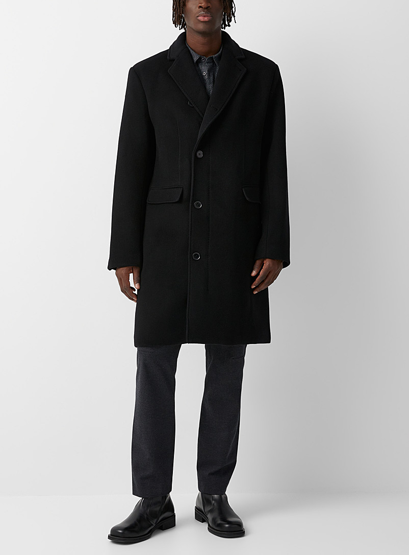 Philippe Dubuc Black Felted wool coat with zipper for men