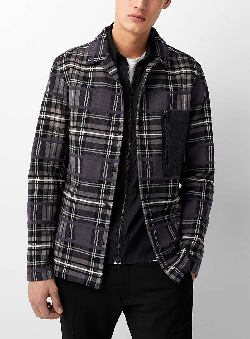 Philippe Dubuc Patterned Black Zip pocket flannel overshirt for men