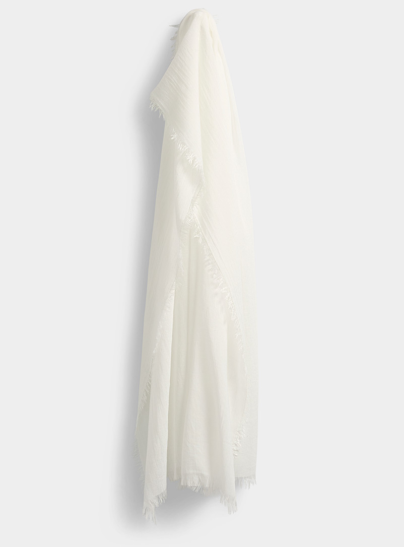 Simons White Monochrome pleated scarf for women