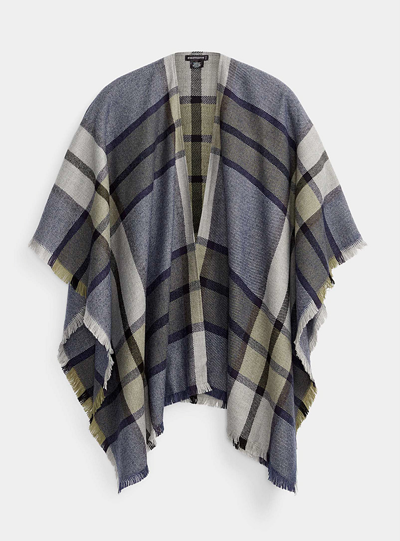Simons Patterned Blue Fall check shawl for women