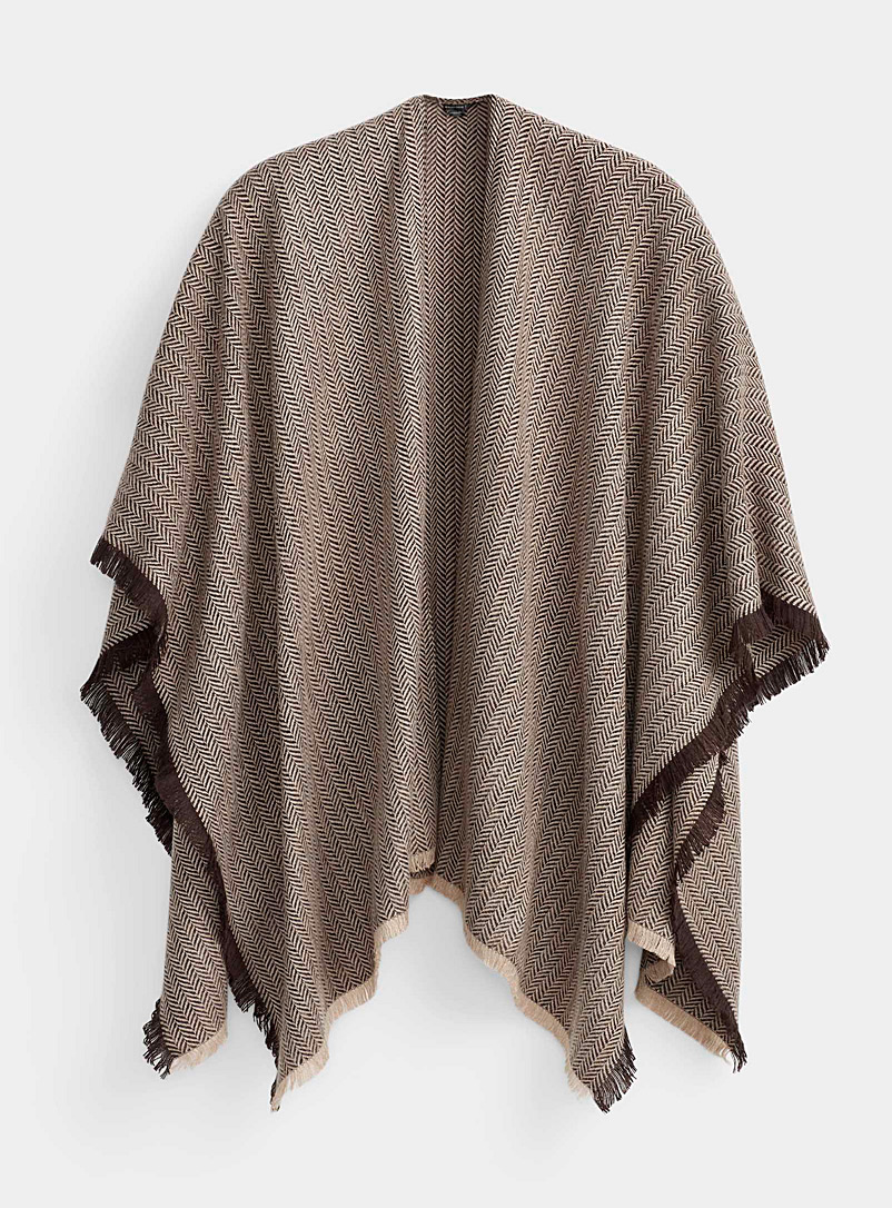 Simons Patterned Brown Cozy chevron shawl for women