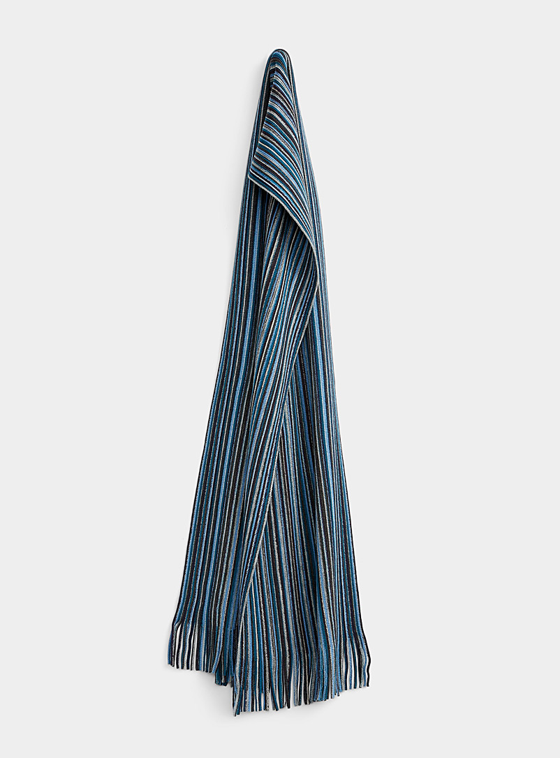 Le 31 Patterned Blue Fine stripe acrylic scarf for men