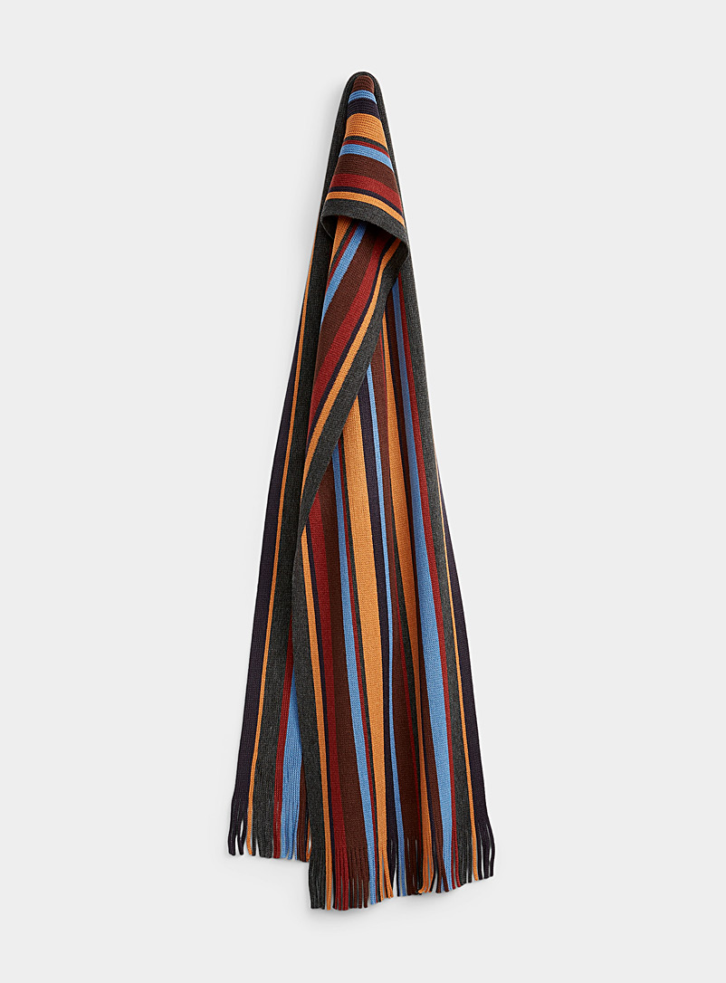 Le 31 Patterned Brown Retro stripe acrylic scarf for men