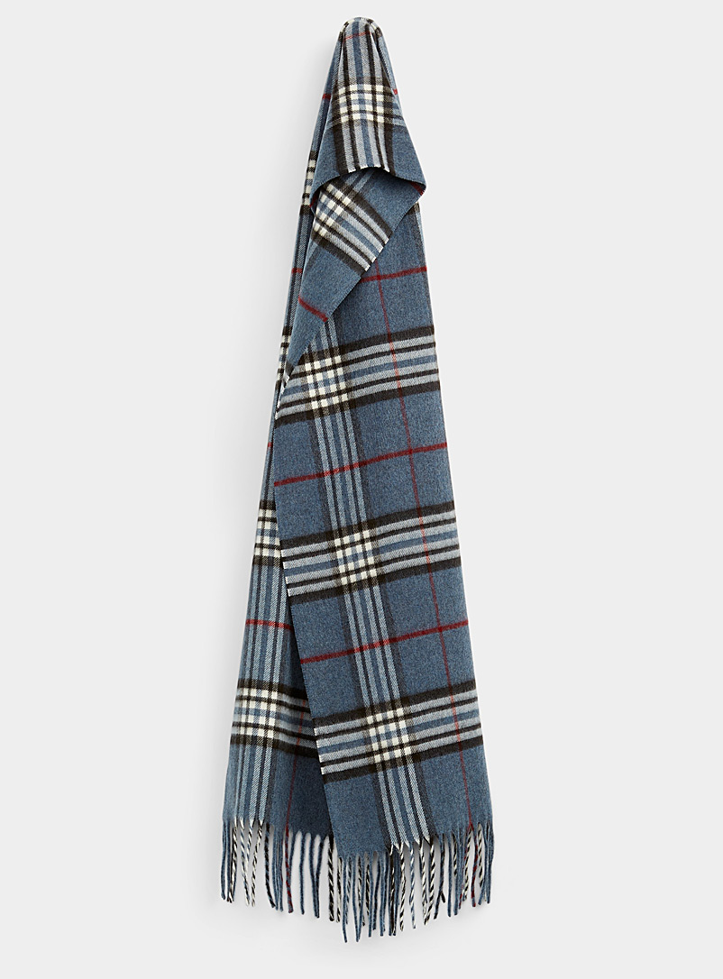 Le 31 Patterned blue Tartan ultra-soft scarf for men