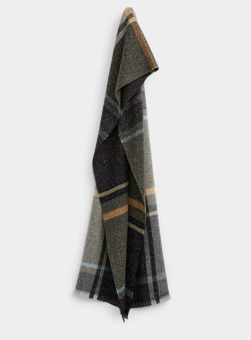 Le 31 Mossy Green Patterned check scarf for men