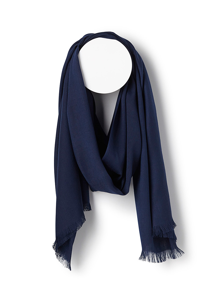 Simons Marine Blue Monochrome weave scarf for women