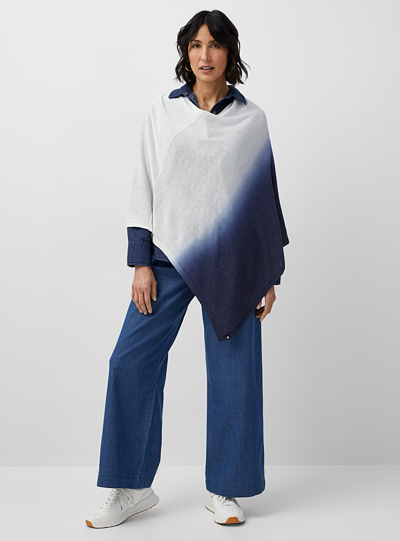 Simons: Le poncho tricot léger teinture diffuse Bleu à motifs pour femme