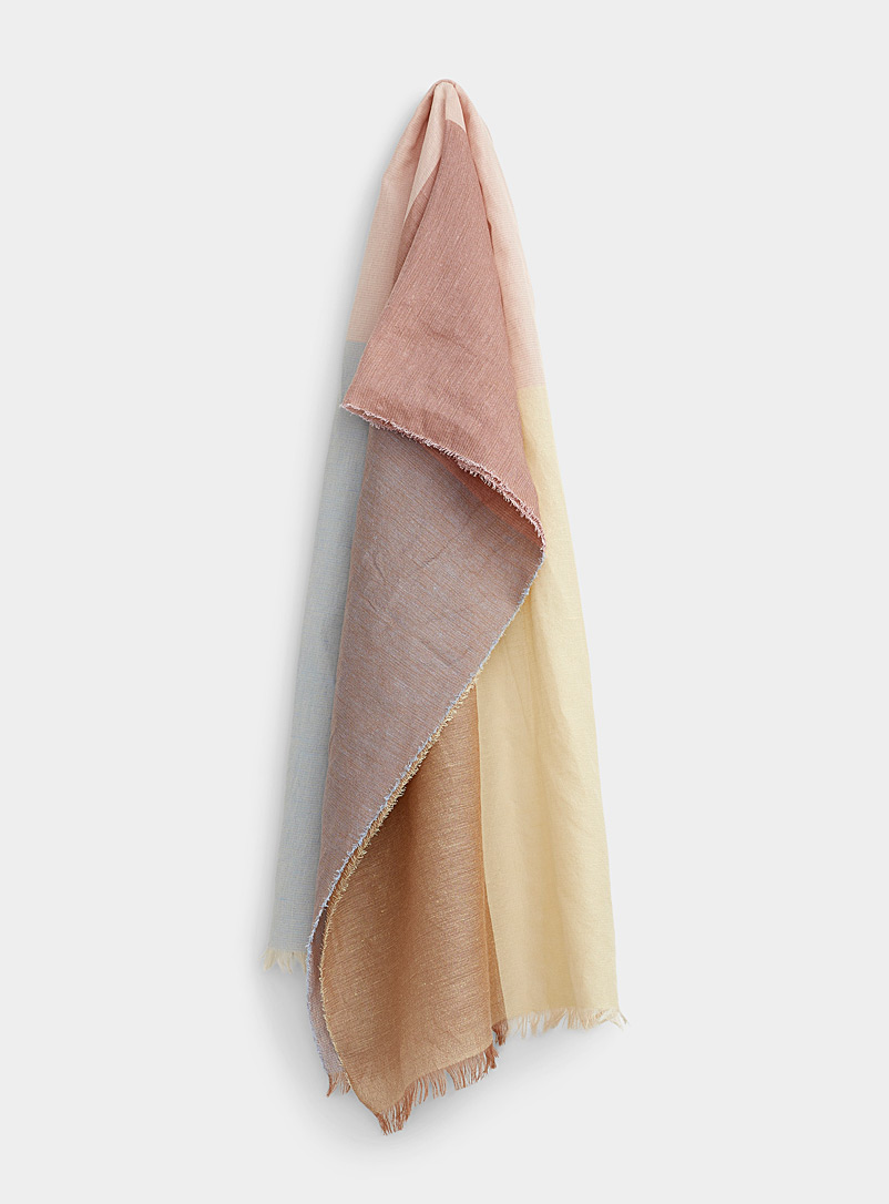 Simons Pink Colour-block linen-blend scarf for women