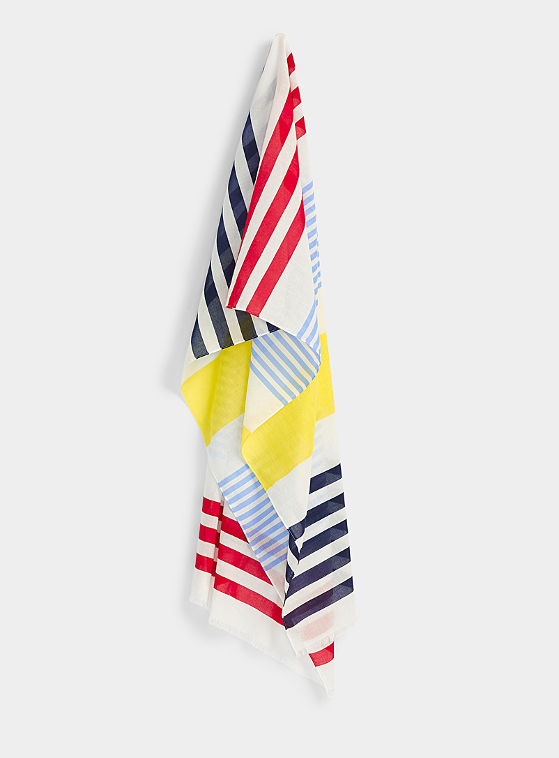 Fraas Navy/Midnight Blue Primary stripe lightweight scarf for women