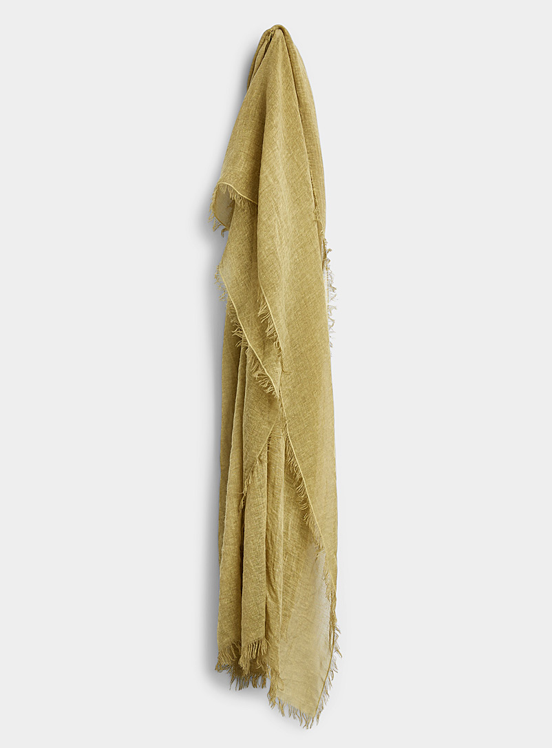 Fraas: L'écharpe tissage brut à franges Vert foncé-mousse-olive pour femme