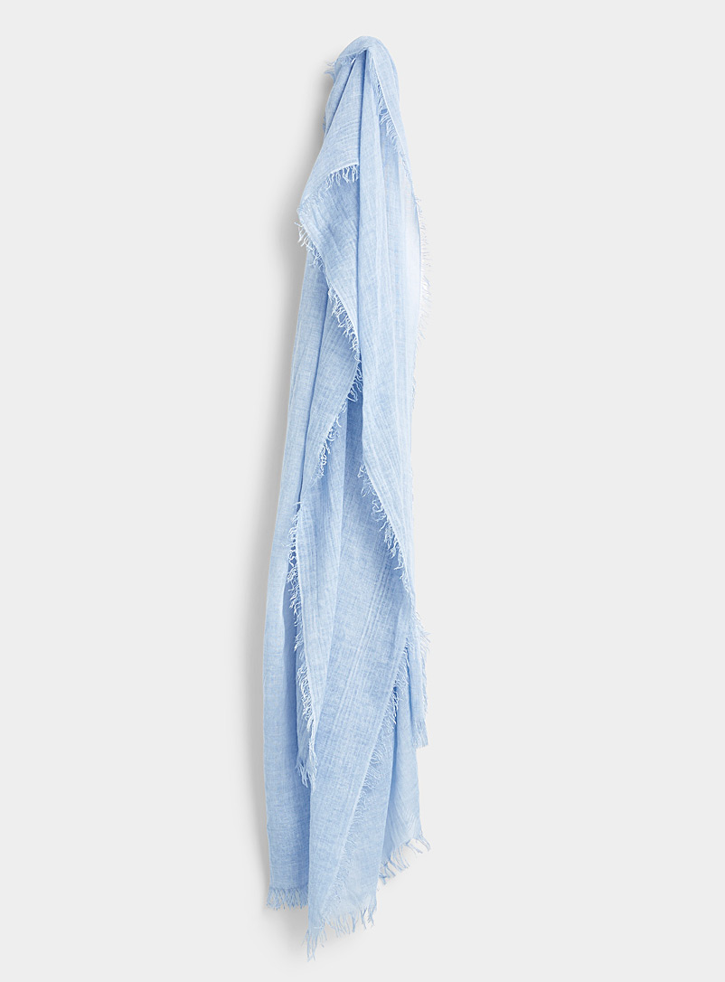 Fraas Baby Blue Fringed raw weave scarf for women