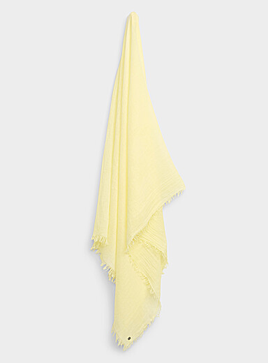 Fraas Corn/Vanilla Yellow Fringed raw weave lightweight scarf for women