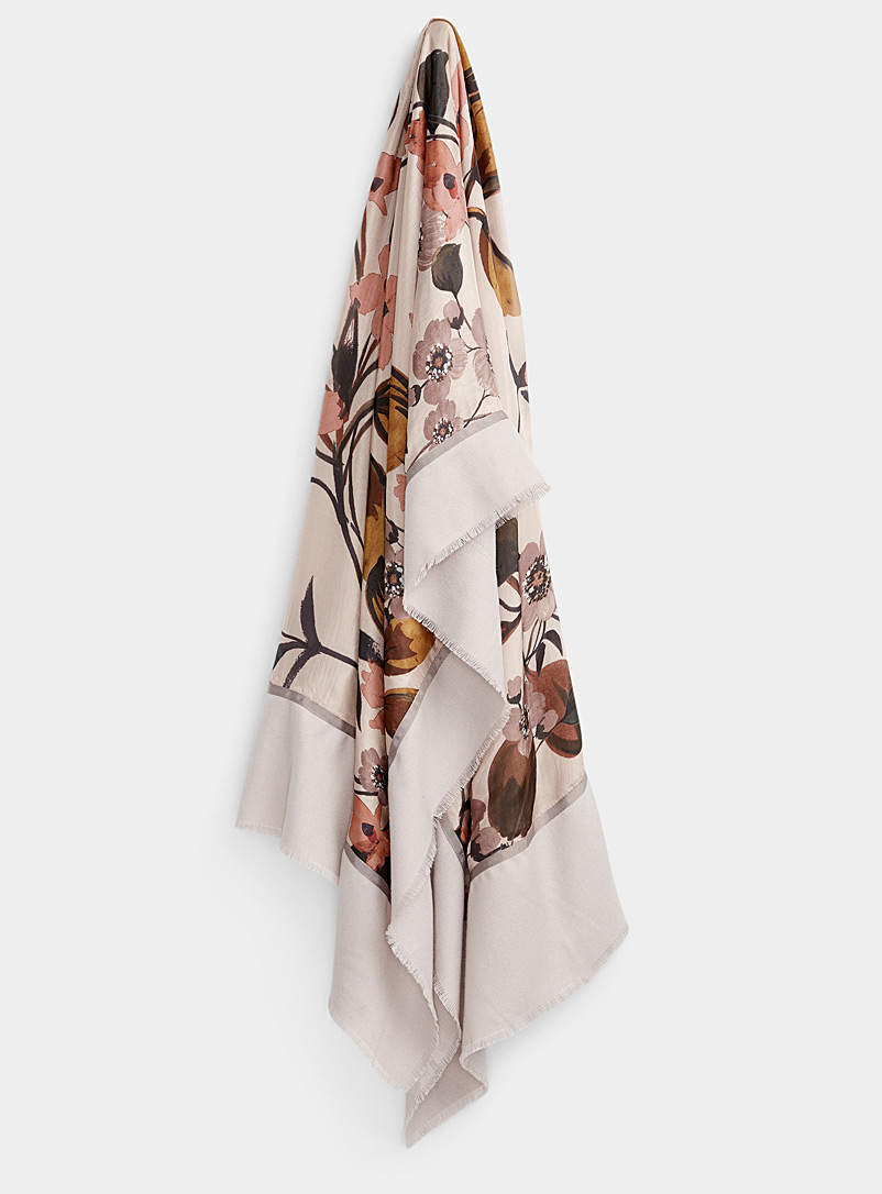 Fraas Cream Beige Floral tapestry scarf for women