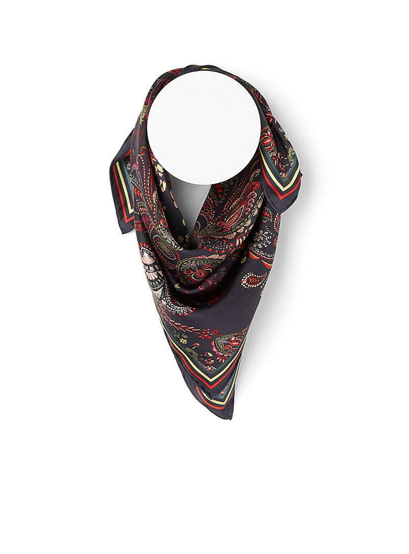 Fraas: Le foulard de soie paisley écarlate Noir à motifs pour femme