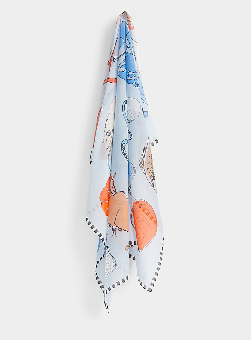 Fraas: Le grand foulard faune marine Bleu à motifs pour femme