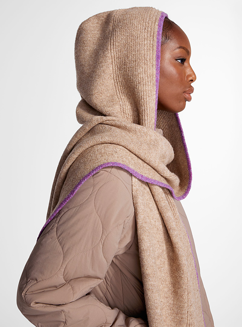 Fraas Honey Contrast-trim hooded scarf for women