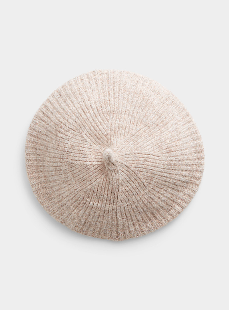 Fraas Cream Beige Ribbed-knit beret for women