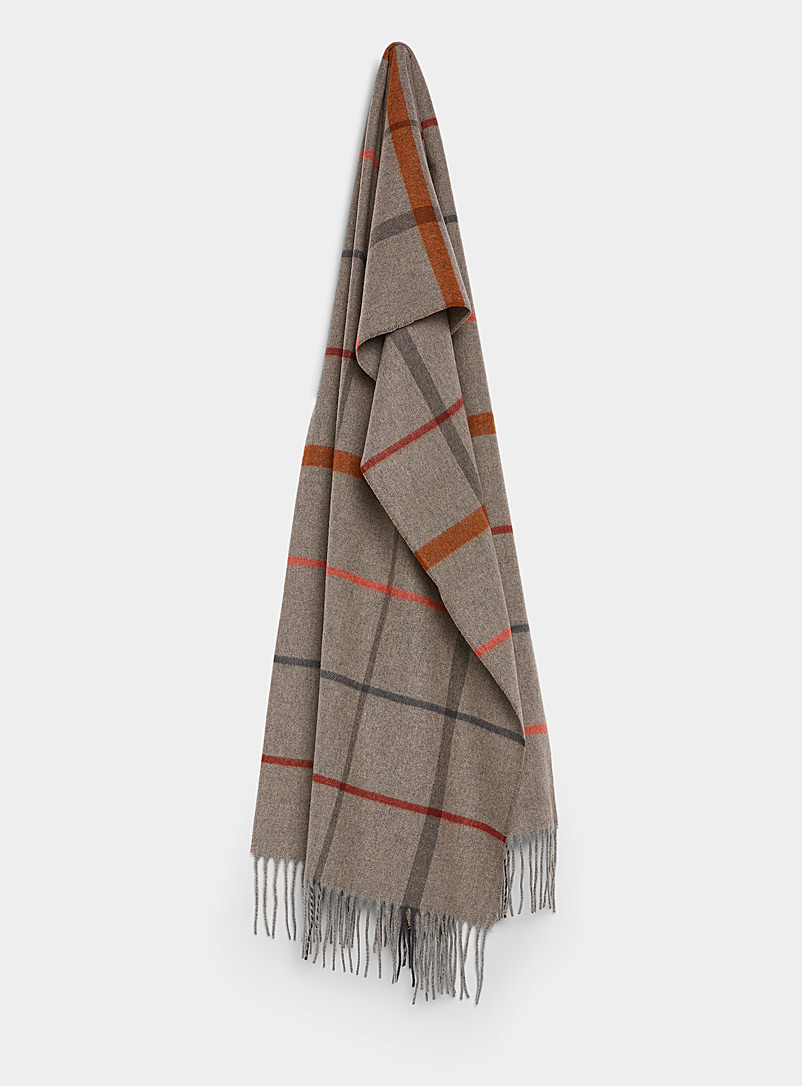 Simons Patterned Brown Colourful windowpane check scarf for women