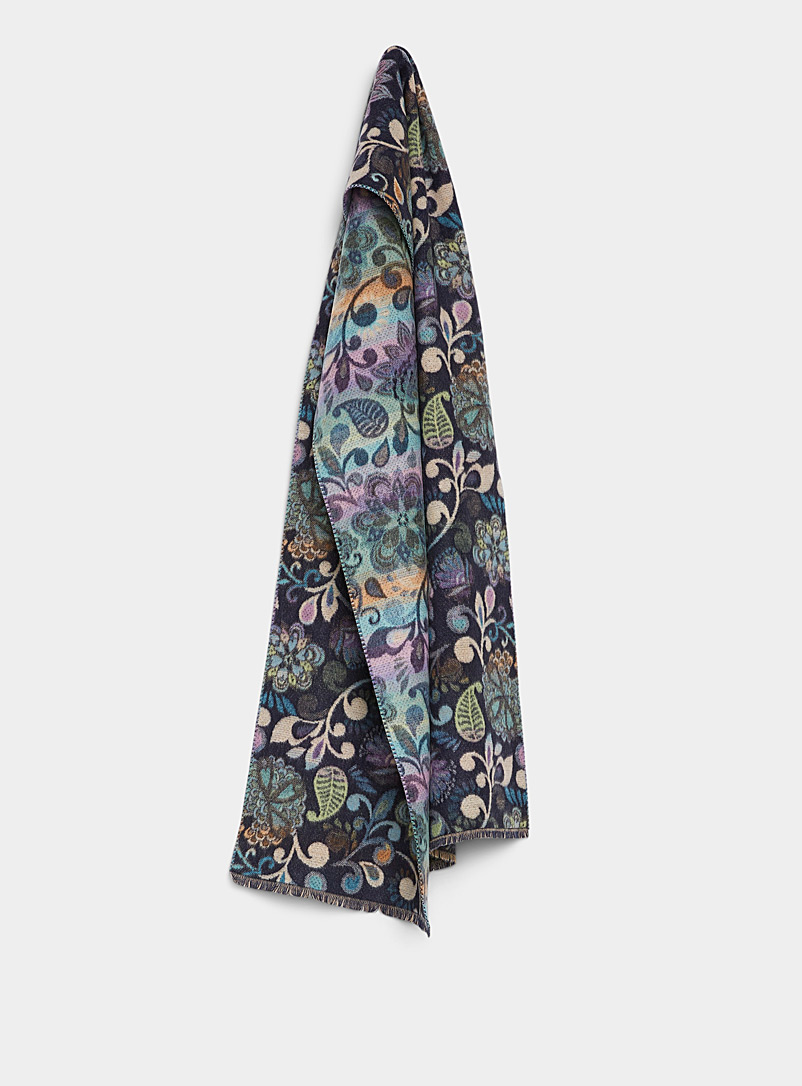 Simons Patterned Blue Floral tapestry scarf for women