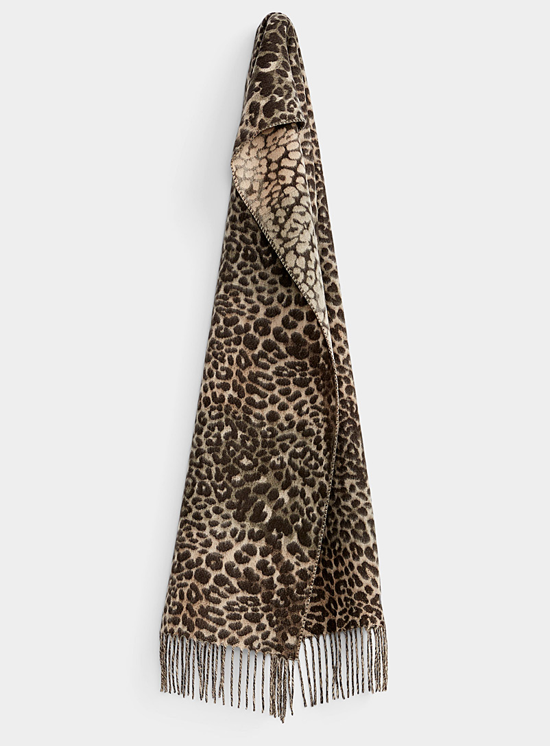Simons Patterned Brown Snow leopard scarf for women