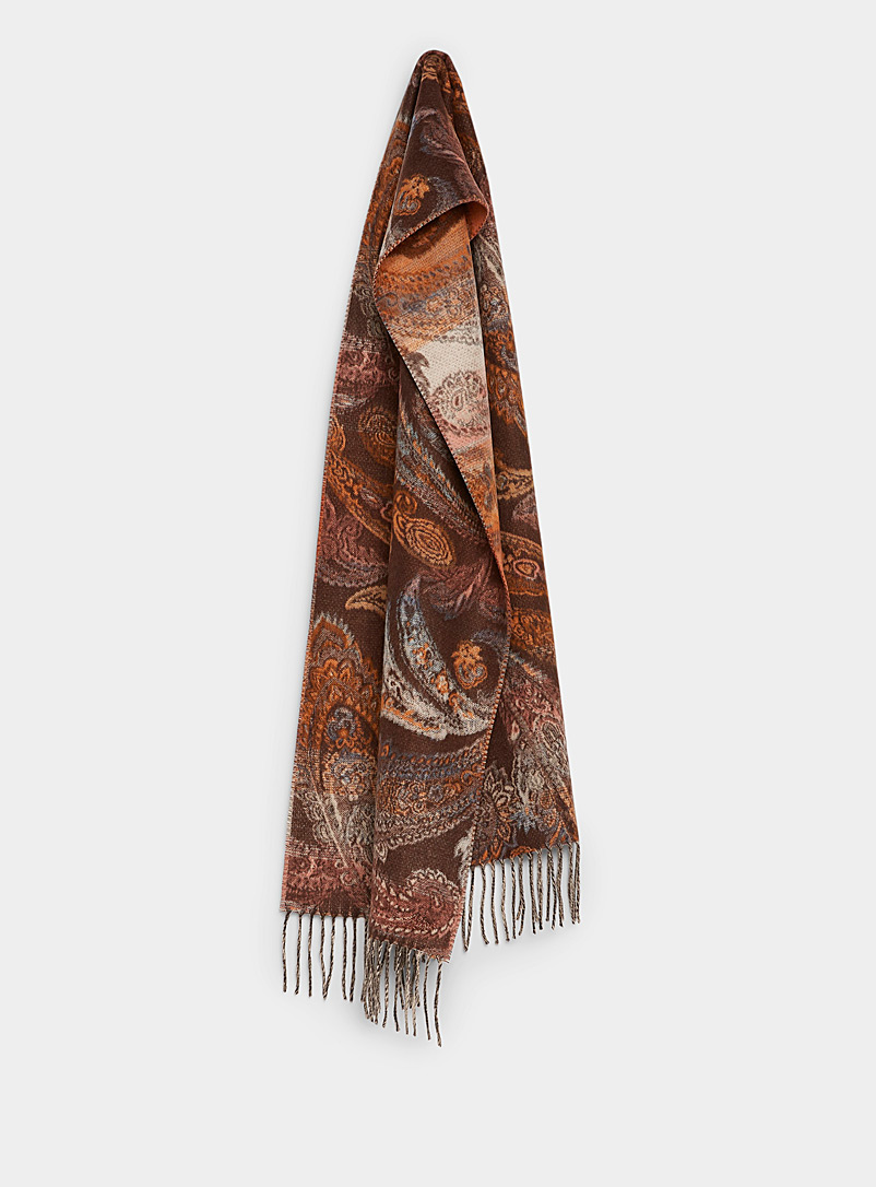 Simons Patterned Brown Colourful paisley scarf for women
