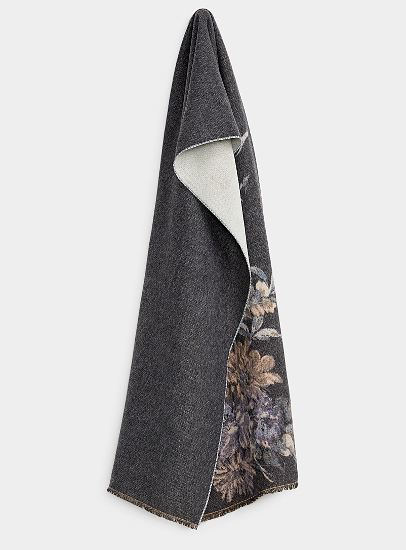 Simons: L'écharpe pénombre florale Noir à motifs pour femme