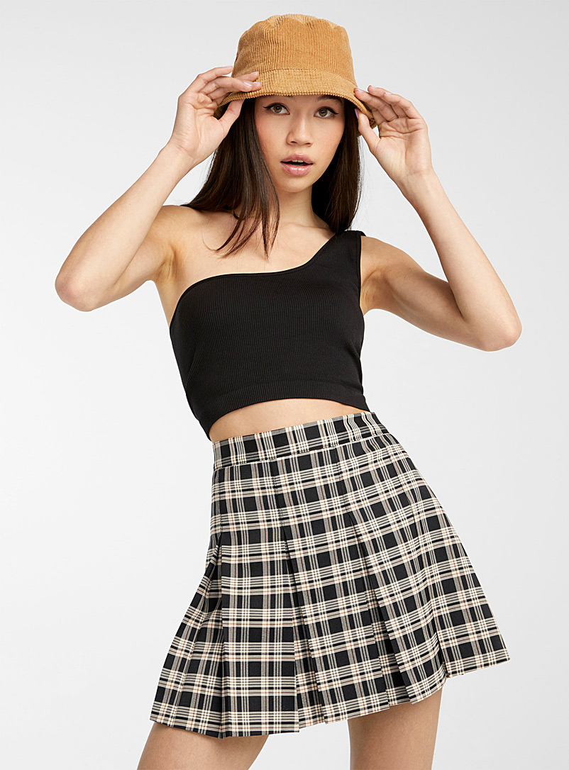 Twik Black and White Pleated check miniskirt for women