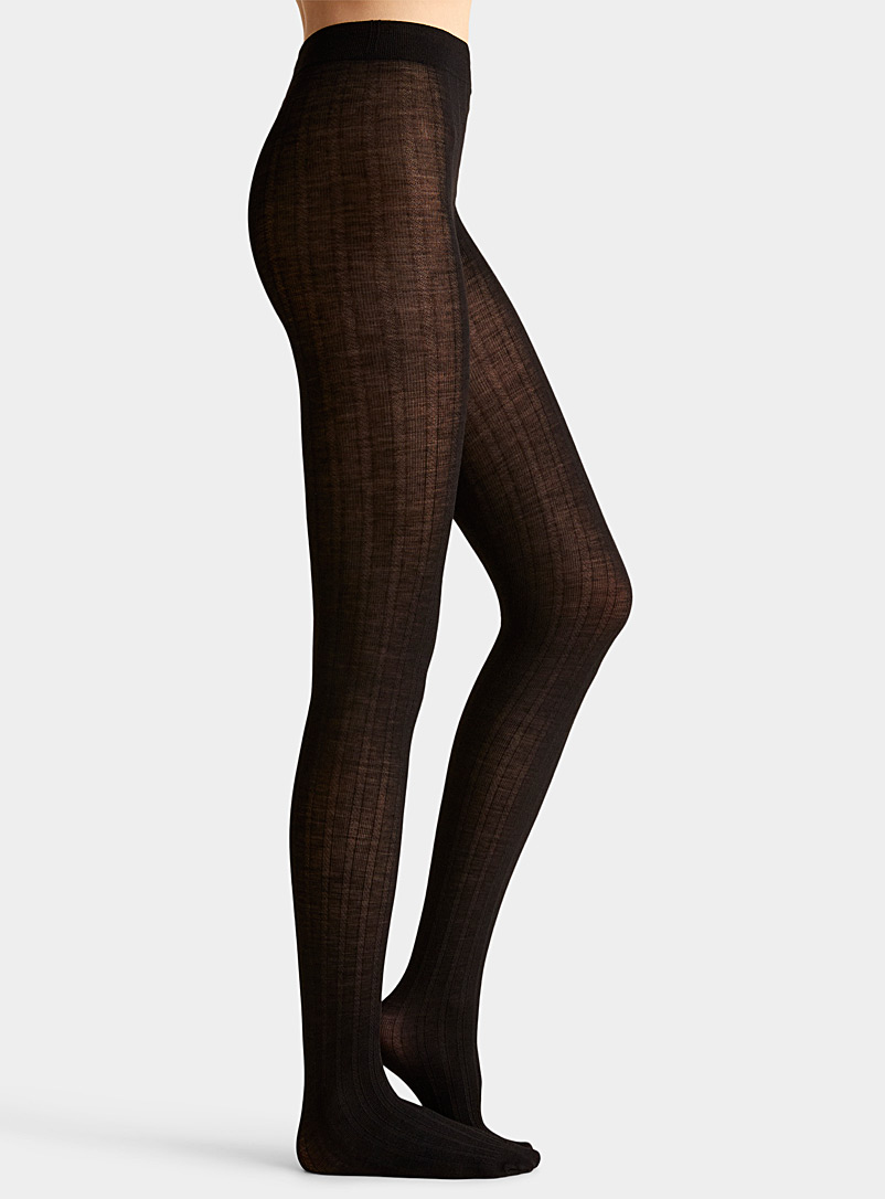 Swedish stockings Black Freja merino wool tights for women