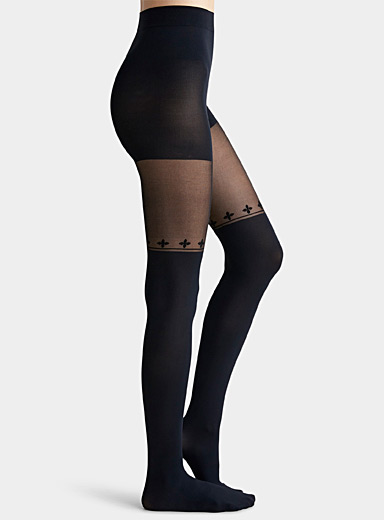 Rachel Black Minimalist flower thigh-high style pantyhose for women