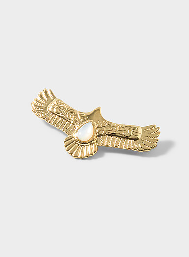 Pearly stone eagle brooch