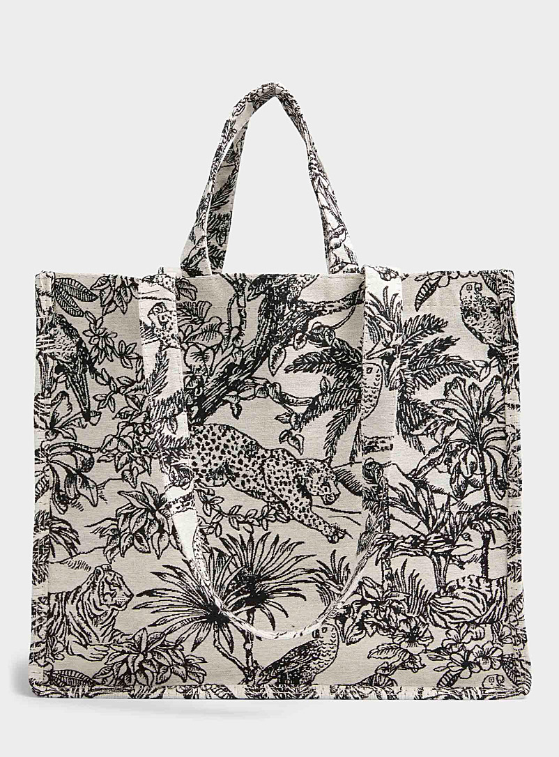 Simons Black Safari woven carryall bag for women