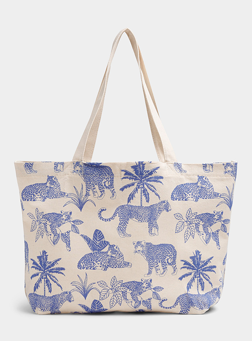 Simons Patterned Blue Tropical savannah tote for women
