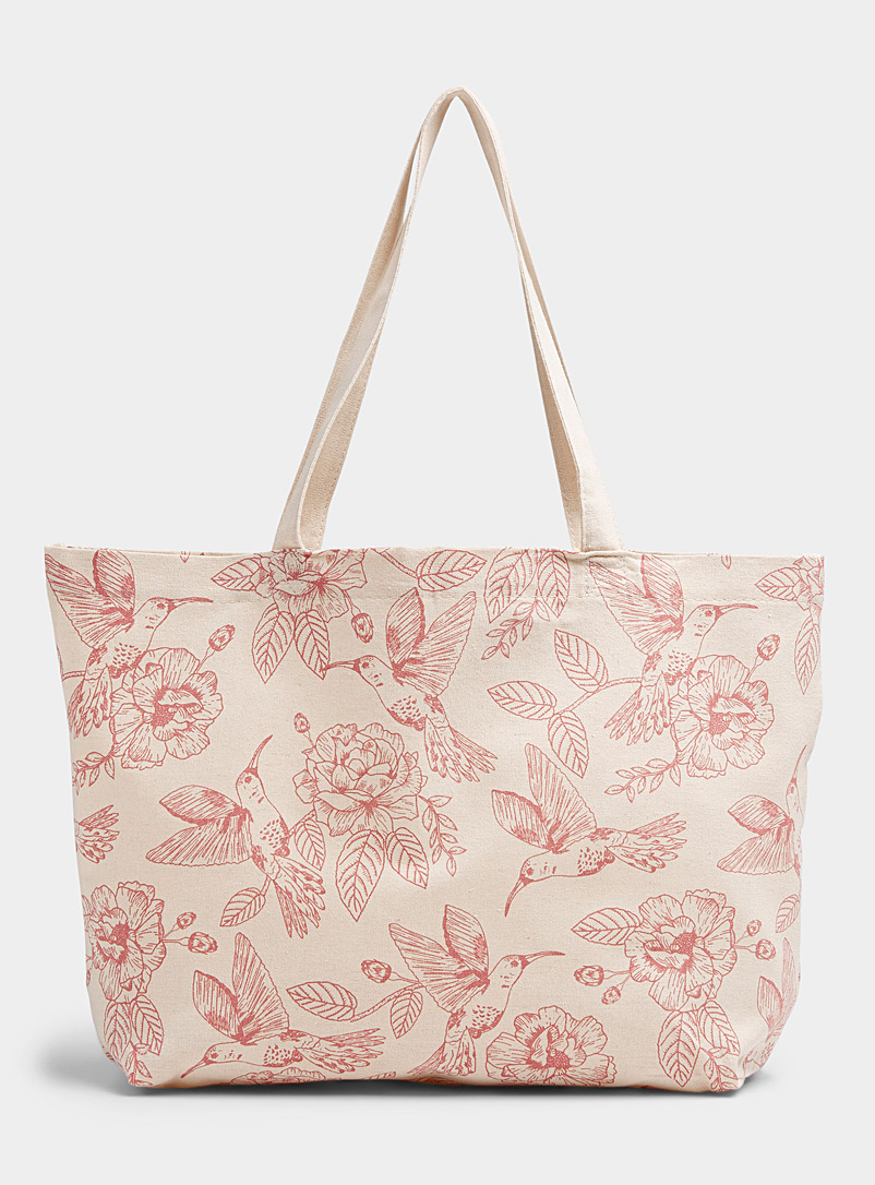 Simons Patterned Red Flower and hummingbird tote for women