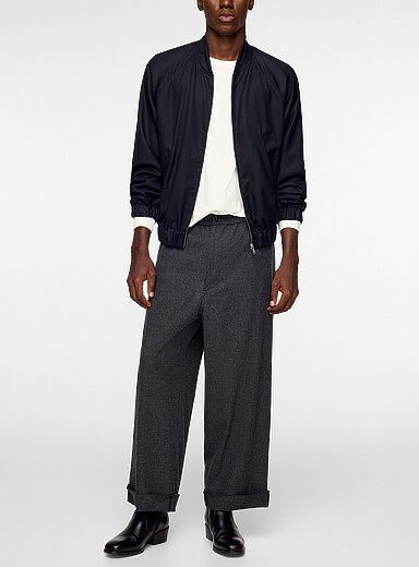 Undercover: Le pantalon ample pure laine revers bruts Charbon pour homme