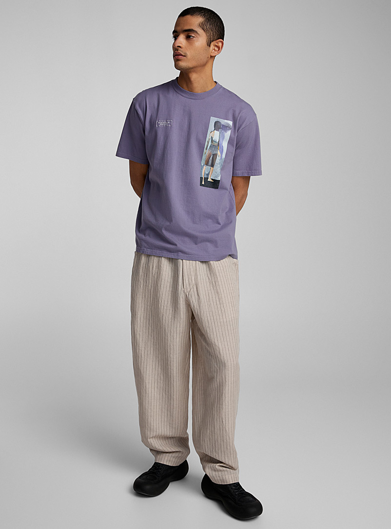 Undercover Off White Pinstriped linen pant for men