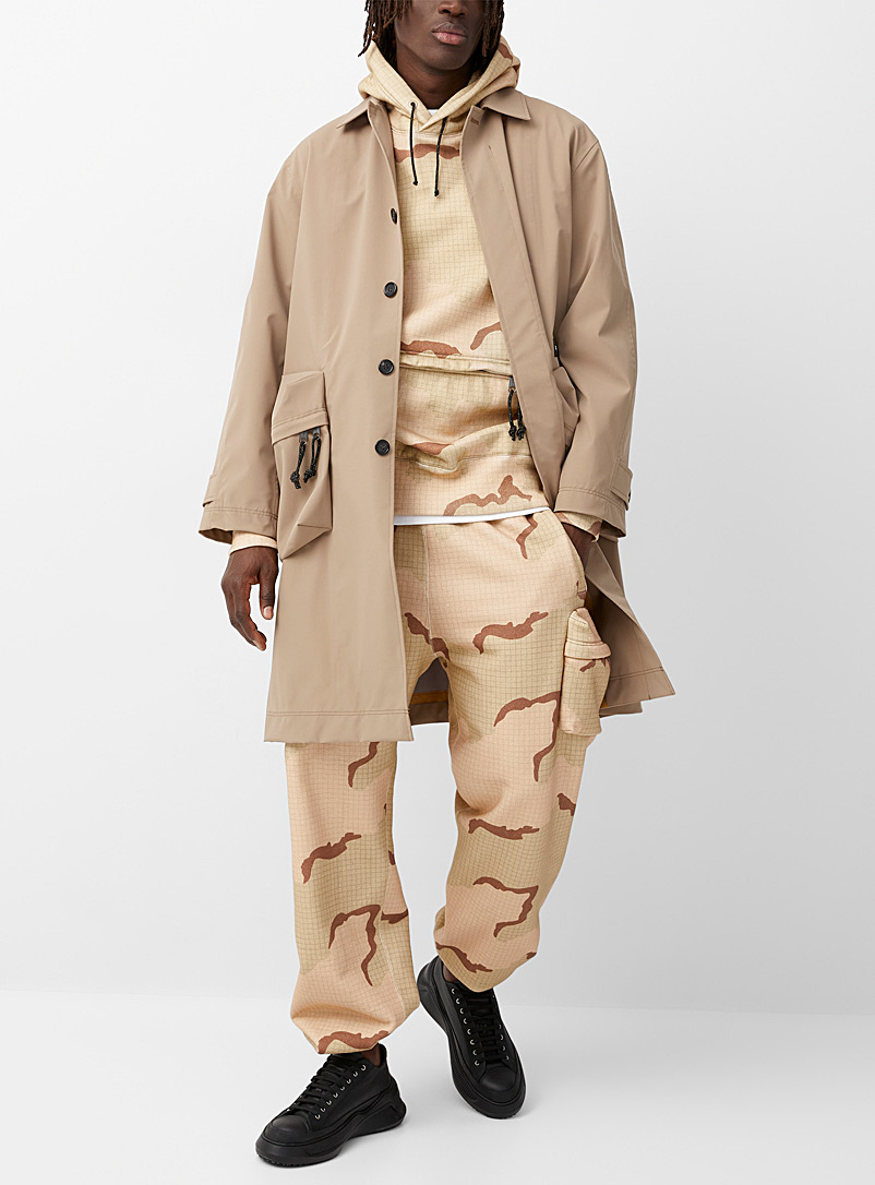 Undercover Cream Beige Long zippered patch pocket raincoat for men
