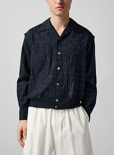 Undercover: La chemise cabana g&eacute;o bordure tricot Bleu marine - Bleu nuit pour homme