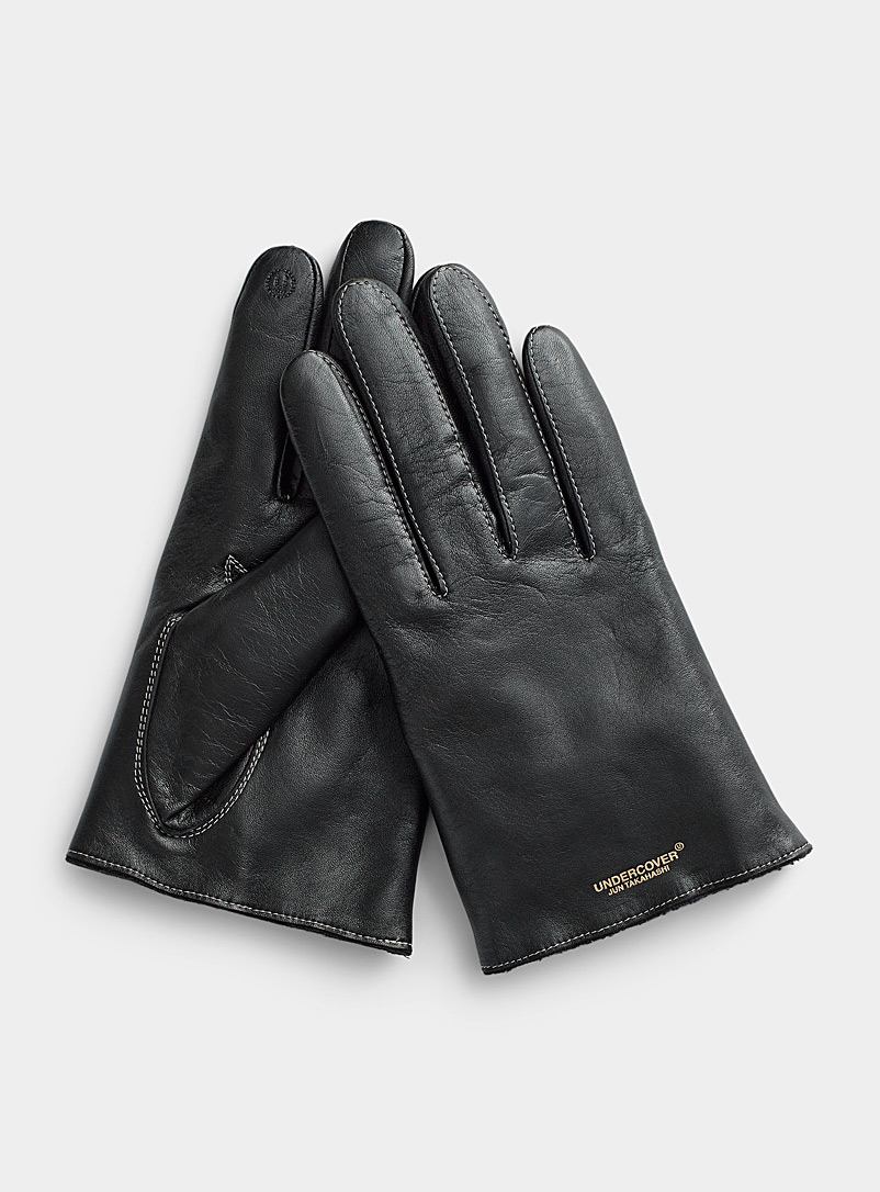 Undercover Black Topstitched black gloves for men