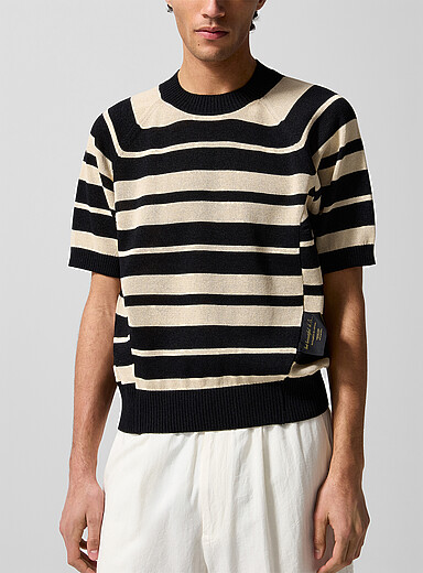 Undercover Black Block-striped short-sleeve sweater for men