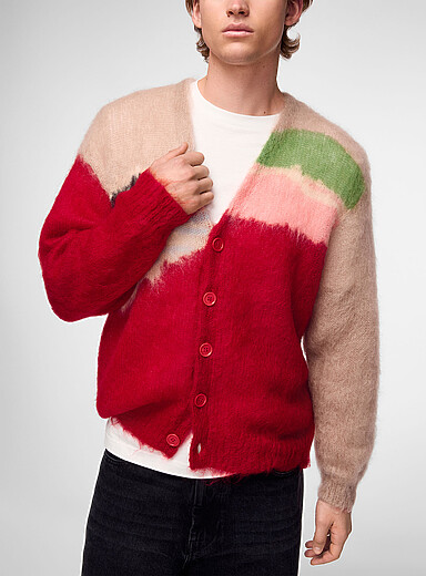 Undercover Red Multicoloured abstraction mohair cardigan for men