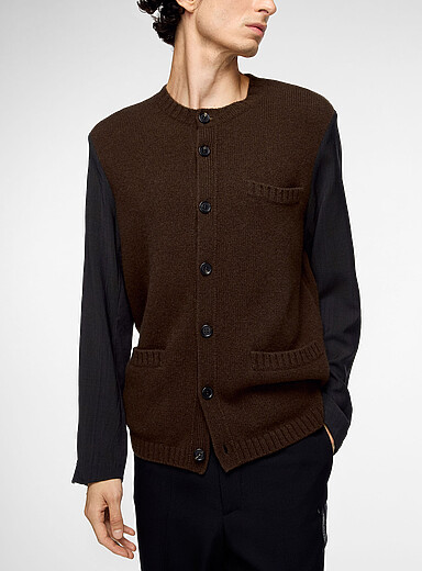 Undercover Chocolate/Espresso Contrasting sleeves wool cardigan for men