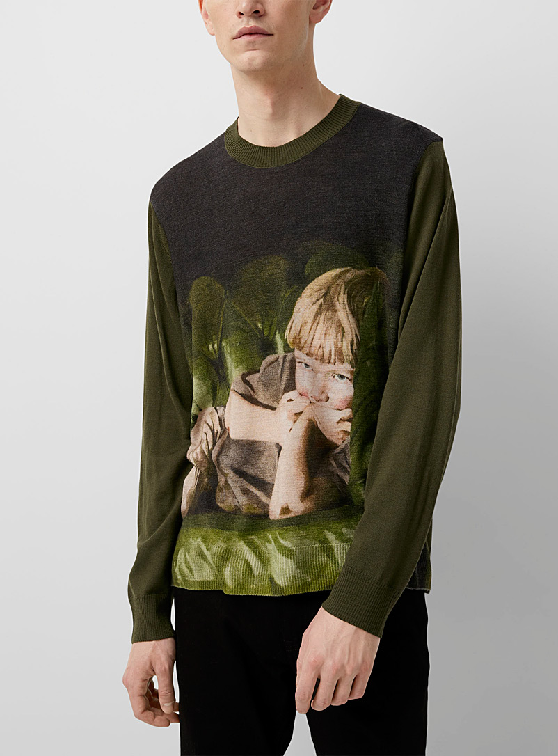 Undercover Khaki Portrait illustrated sweater for men