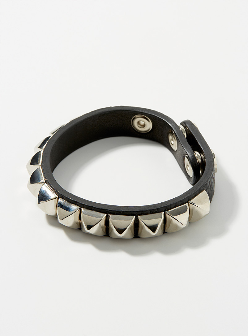 Undercover: Le bracelet punk cuir et métal Noir pour homme