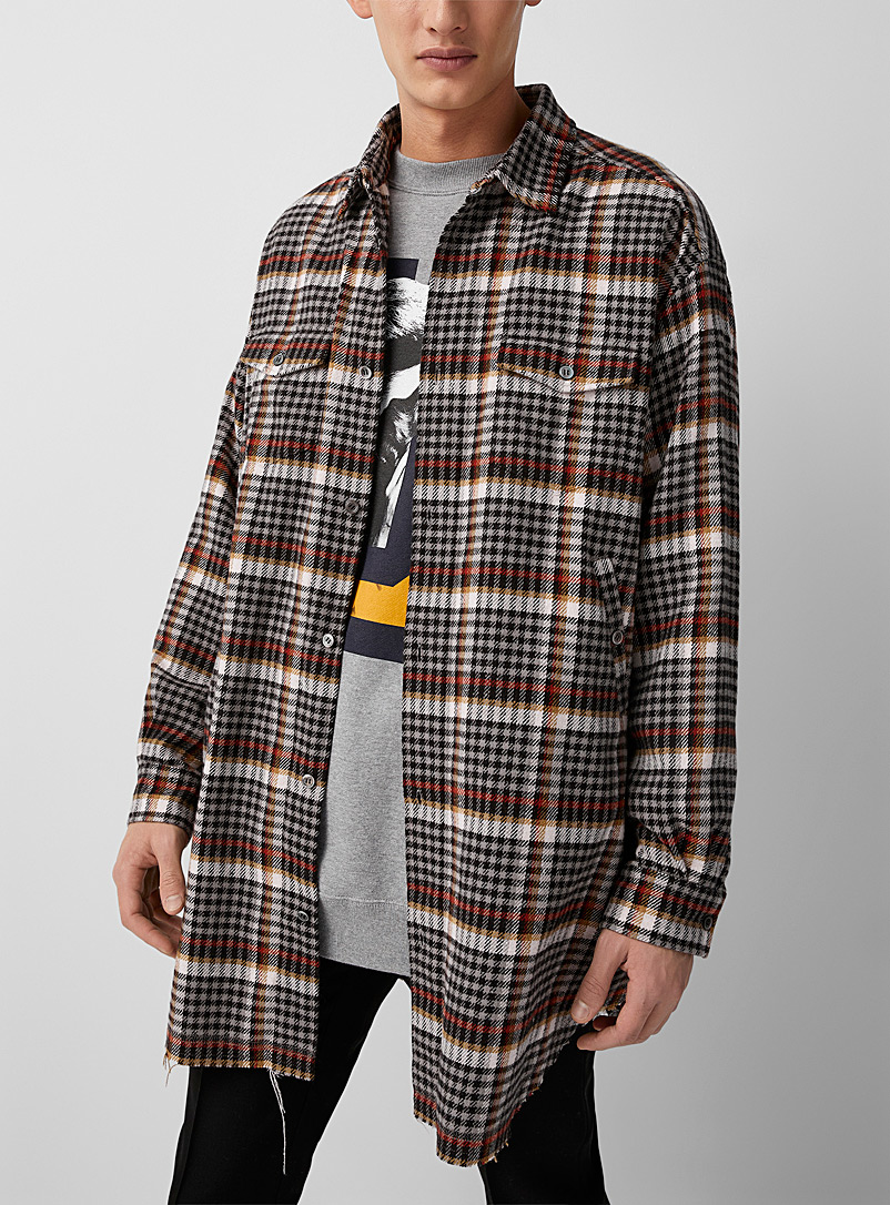 Undercover Patterned Grey Loose multi-checkered overshirt for men