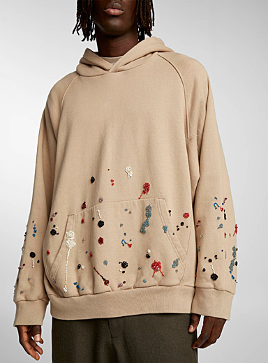 Undercover Cream Beige Embroidered-bead hoodie for men